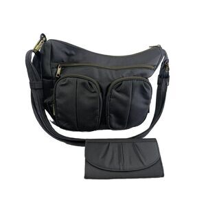 BOGO Travelon Crossbody Purse Double Gusset Pocket Zip Flap Snap Wallet Gray